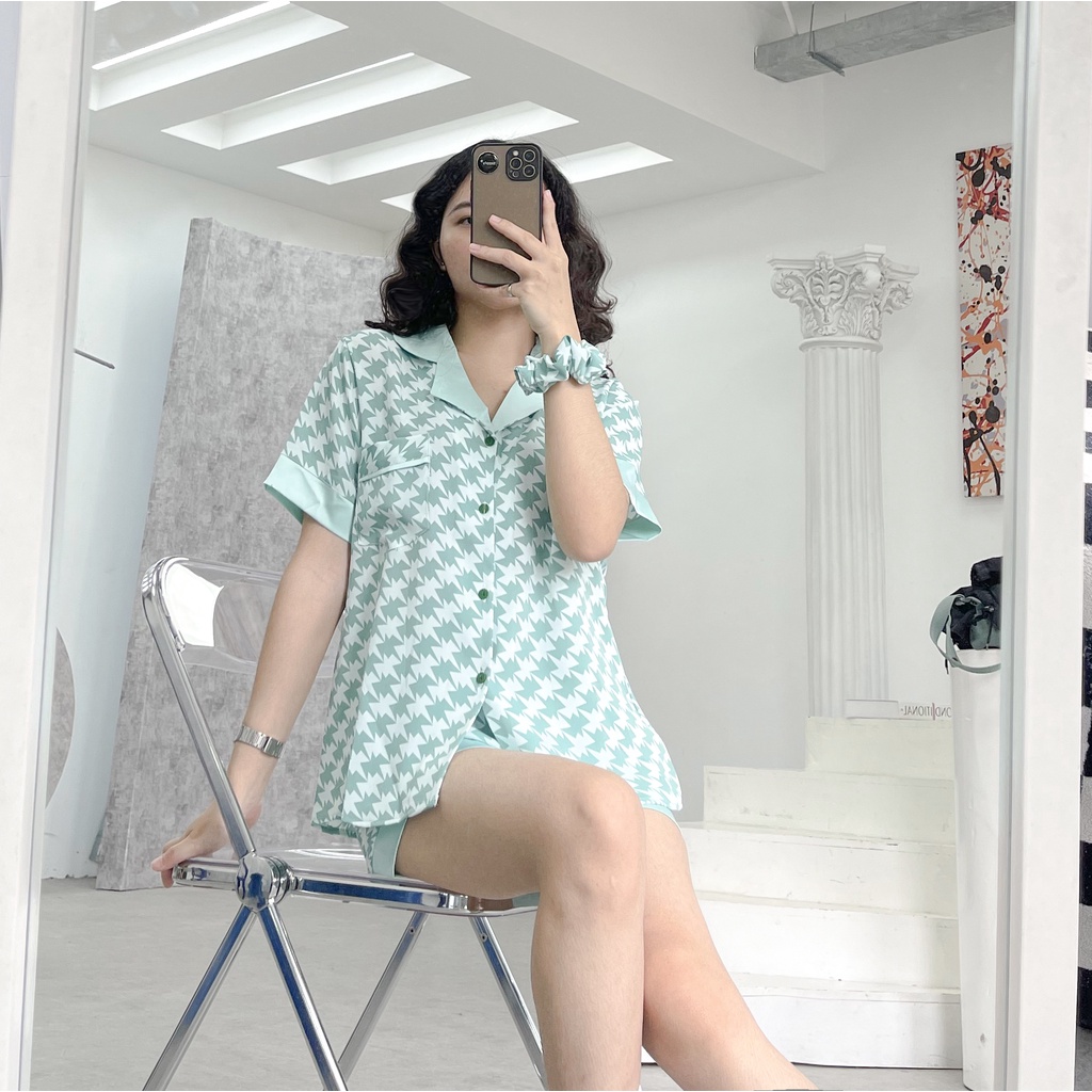 Bộ đồ ngủ nữ pijama mặc nhà cộc tay chất lụa mango, đồ bộ mặc nhà họa tiết cute dễ thương