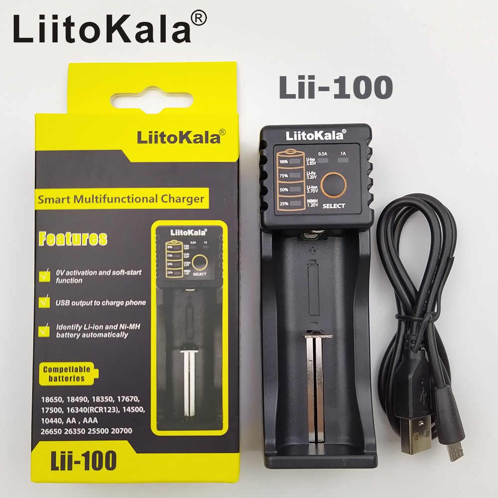 Bộ sạc pin đa năng Liitokala Lii-100 USB Lii-100B cho pin AA AAA 18650 26650 14500 1.2V 3.2V 3.6V 3.7V 3.85V