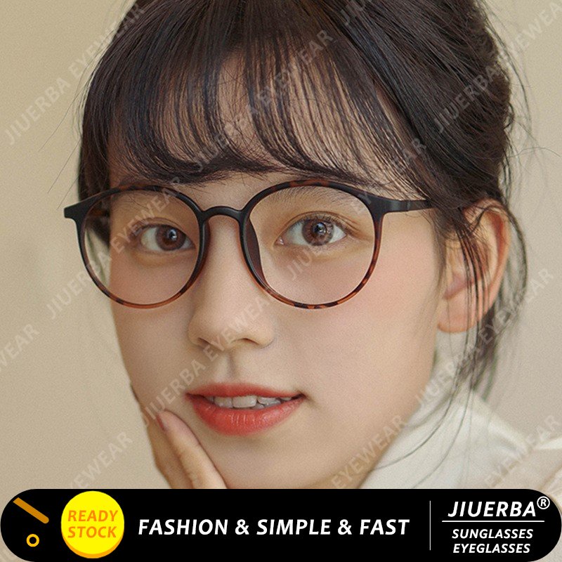 (JIUERBA) Kính Mắt Gọng Tròn Siêu Nhẹ Chống Ánh Sáng Xanh Dương / Nâu Thời Trang Hàn Quốc