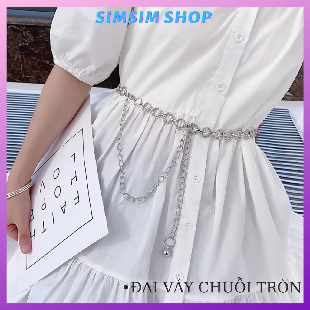 Đai váy xích chuỗi tròn vàng bạc ĐV031 - Belt váy đầm xích thả hoạ tiết tròn Sim Sim Shop