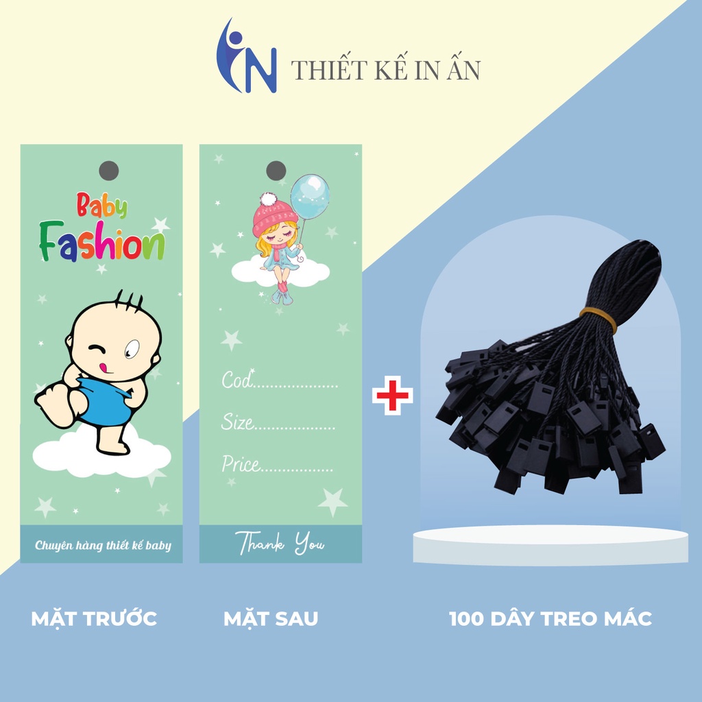 Mác quần áo combo 100 mác + 100 Dây Treo Thẻ Bài - Dây Dù Xâu Tag (Mác) Quần Áo