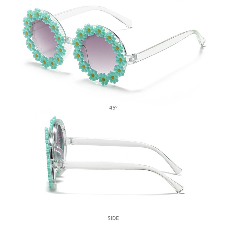 Kính Mát Tròn Chống Tia UV400 Họa Tiết Hoa Cúc Nhỏ Cho Bé