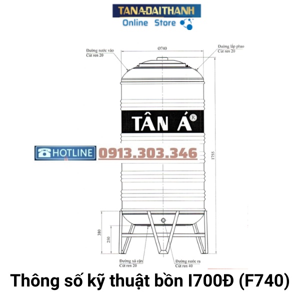 Bồn Nước Inox Tân Á 8 Cao cấp Đứng 700L (F740), bảo hành 15 năm, Tân Á Đại Thành online