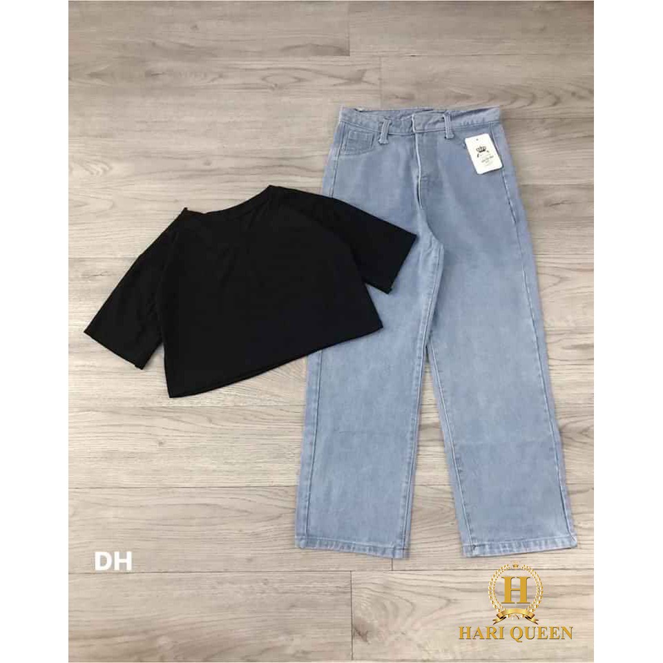 Sét áo croptop + quần bò ống rộng DHO0420