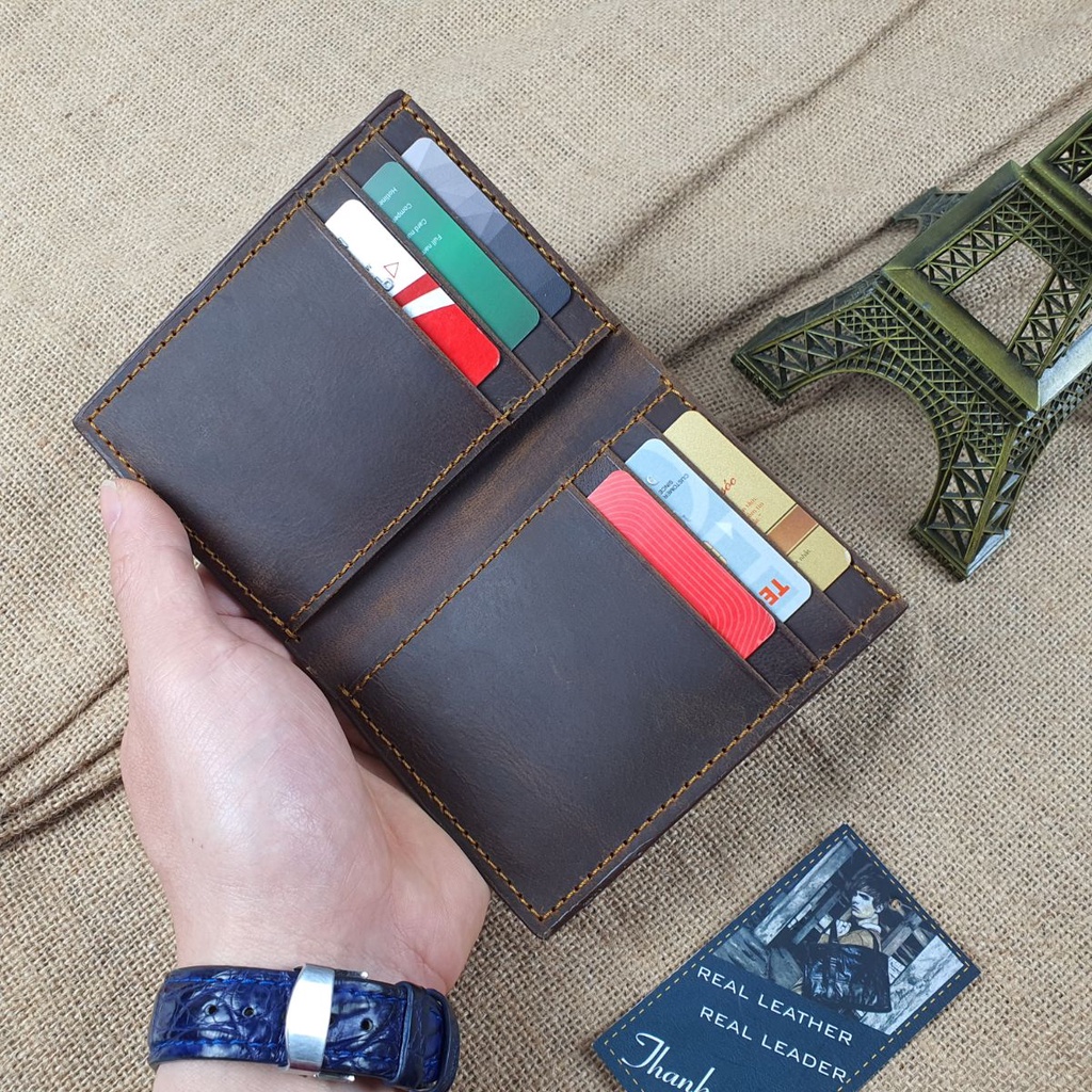 Ví nam da bò sáp may thủ công handmade WS226LEA   - 100% da bò thật, BH 3 năm