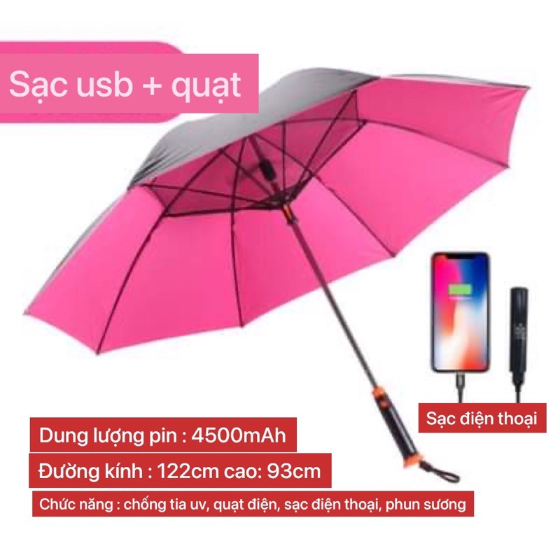 Ô DÙ CHỐNG NẮNG PHUN SƯƠNG NGĂN TIA UV TỰ ĐỘNG TẠO GIÓ LÀM MÁT SẠC QUA NGUỒN USB,CÓ THỂ SẠC ĐIỆN THOẠI