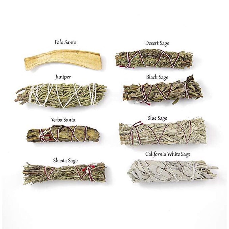 Bó Lá Xô Thơm Trắng, Xanh, Tuyết Tùng, Gỗ Trắc Xanh Nam California - White / Blue / Cedar Sage/Palo Santo