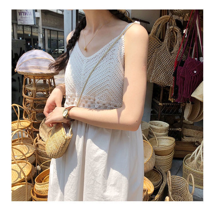 Đầm Hai Dây Cổ Chữ V Màu Trắng Phong Cách Pháp Thời Trang Mùa Hè Cho Nữ