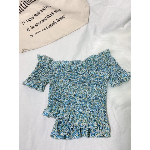 ÁO CROPTOP HOA NHÚN ĐẮP CHÉO TAY NGẮN | Áo nữ | áo kiểu - AK0036 | bear.story