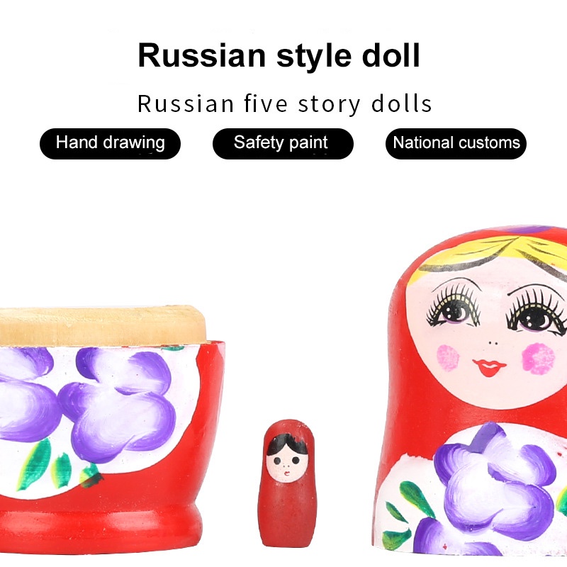 Búp bê Nga làm tổ bằng gỗ Thủ công mỹ nghệ 5 mảnh Matryoshka Búp bê Bộ vẽ tay Búp bê được chế tạo thủ công Đồ chơi trang