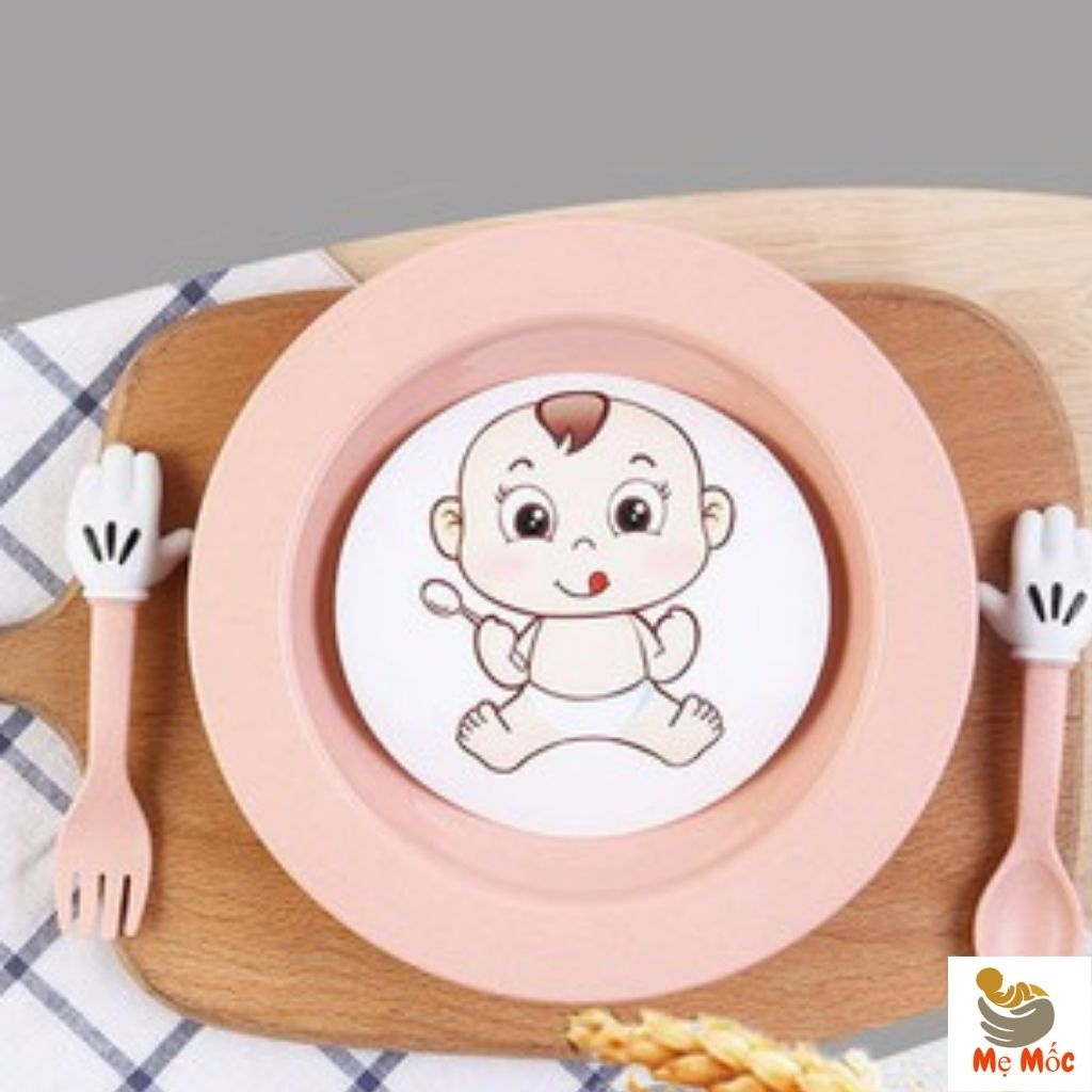 Bộ Đĩa Ăn Dặm Kèm Thìa Dĩa Lúa Mạch Children Cao Cấp Cho Bé, Mẹ Mốc Shop