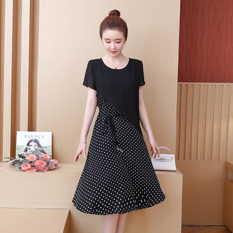 (Bỏ sỉ) ĐẦM xòe bi đen phối vi đính dây thắt eo bao chất siêu xinh Mã 6F24035245