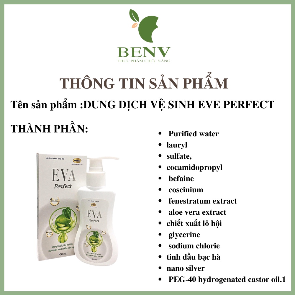 Lọ dung dịch vệ sinh EVA Perfect 100ml hỗ trợ giảm nấm ngứa, viêm nhiễm, chiết xuất tinh dầu bạc hà dành cho nam và nữ