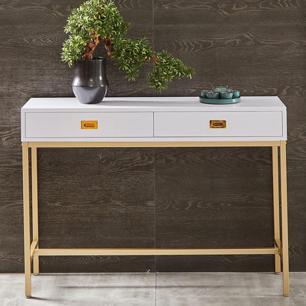 Bàn console 2 ngăn kéo trang trí phòng khách IBIE AK012 khung sắt sơn tĩnh điện, mặt gỗ MDF, tùy chọn màu sắc