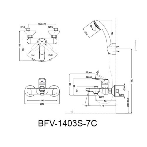 Vòi Hoa Sen Inax BFV-1403S-7C Nóng Lạnh