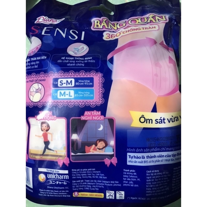 Băng vệ sinh Diana ban đêm dạng quần size M-L bịch 2 miếng
