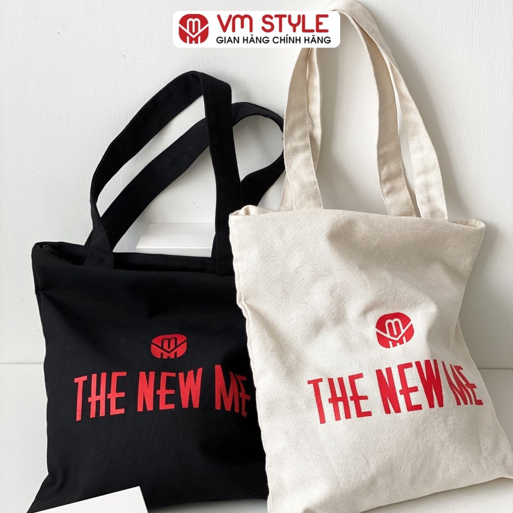 Túi tote nam nữ VM STYLE vải in chữ The new me năng động thời trang 22TX042X1301
