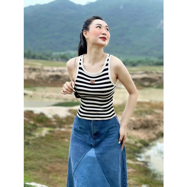 Áo len ba lỗ kẻ mongtoghi siêu hot