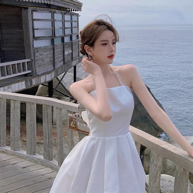 Đầm nữ trắng xoè tiểu thư , Đầm váy nữ công chứa xoè cột nơ | BigBuy360 - bigbuy360.vn