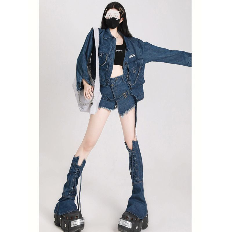 Áo Khoác Denim Tay Dài Phong Cách Phương Tây Thời Trang Thu Đông Mới