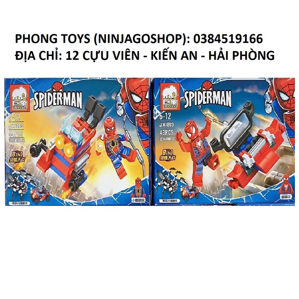 Lắp ráp xếp hình 8 BỘ LEGO NGƯỜI NHỆN 1203 AVENGERS : CHIẾN BINH SPIDERMAN NGƯỜI NHỆN ĐỎ VÀ ĐEN 8 IN 1