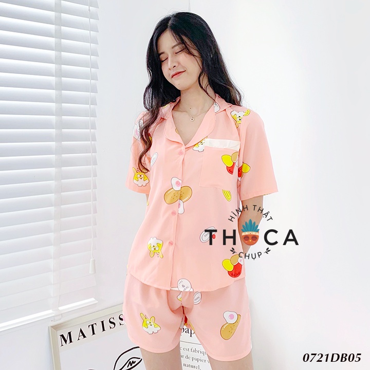 Đồ bộ pijama mặc nhà ngắn tay nhiều họa tiết THOCA HOUSE freesize dưới 57kg, mát mẻ, thoải mái, phù hợp mùa hè