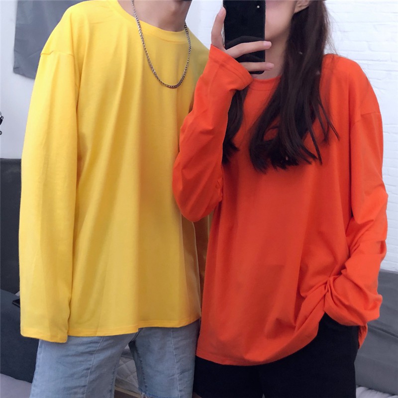 Áo Thun Tay Dài Màu Sắc Đơn Giản Cho Nữ 226672Áo Thun Dáng Rộng Màu Sắc Tươi Sáng Thời Trang Cho Cặp Đôi