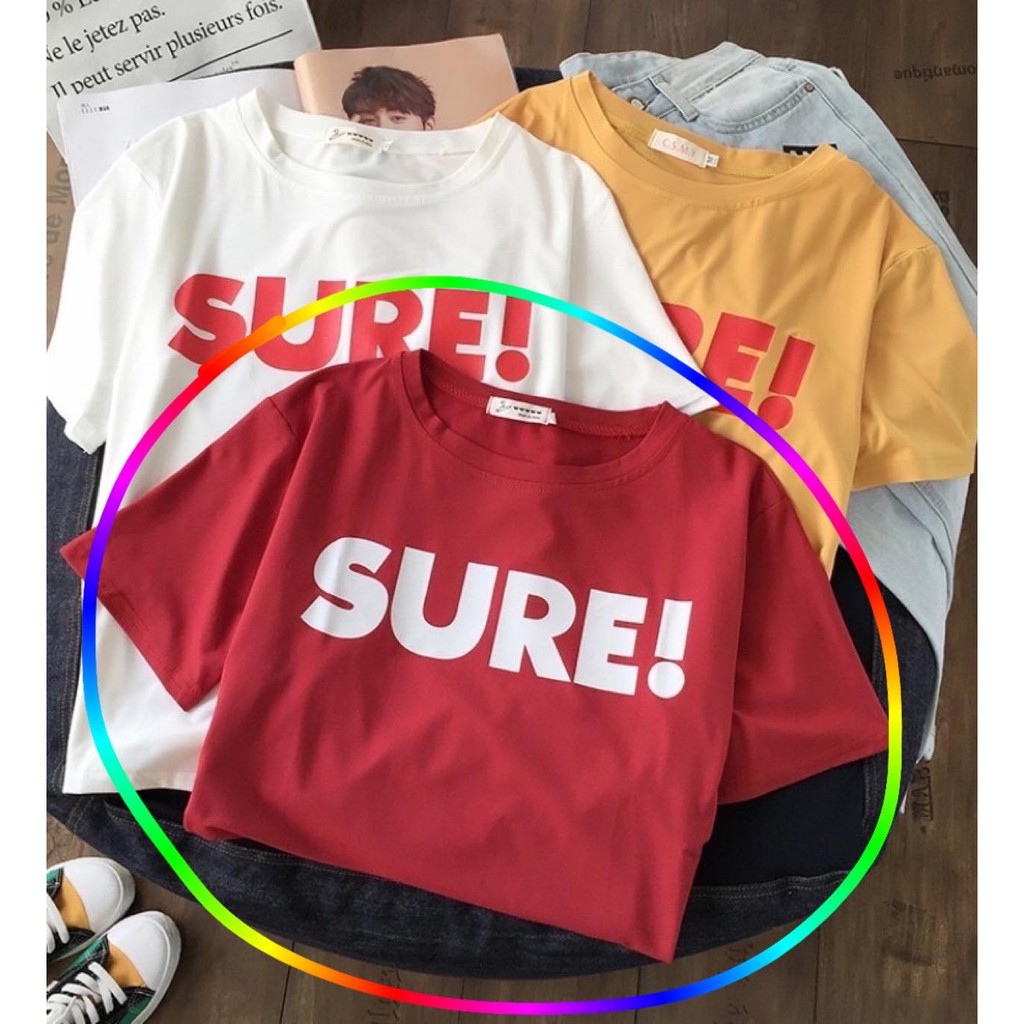 Áo Thun Nam Nữ Tay Lỡ Unisex Phông Trơn Oversize Form Rộng Basic Tee Hình SURE MÀU ĐỎ - 100% COTTON