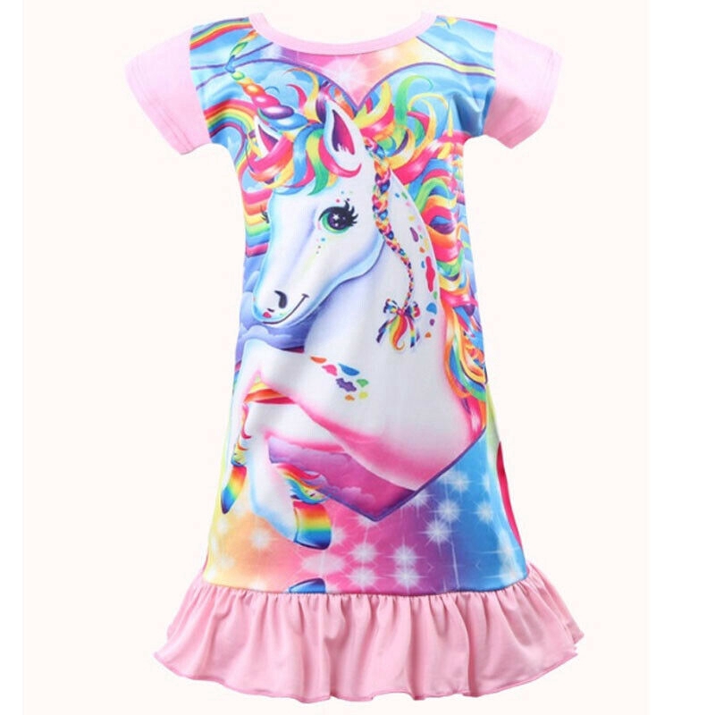 Kids Girl Unicorn Tunic Sleepwear Pajamas Nightwear T-shirt Skirt Casual Dress