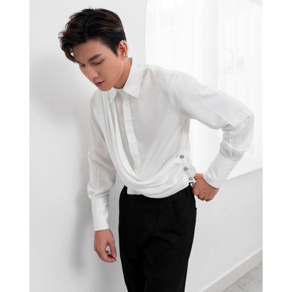 Áo Sơ Mi Trắng Dài Tay Nam Phối Thương Hiệu Mr Twins