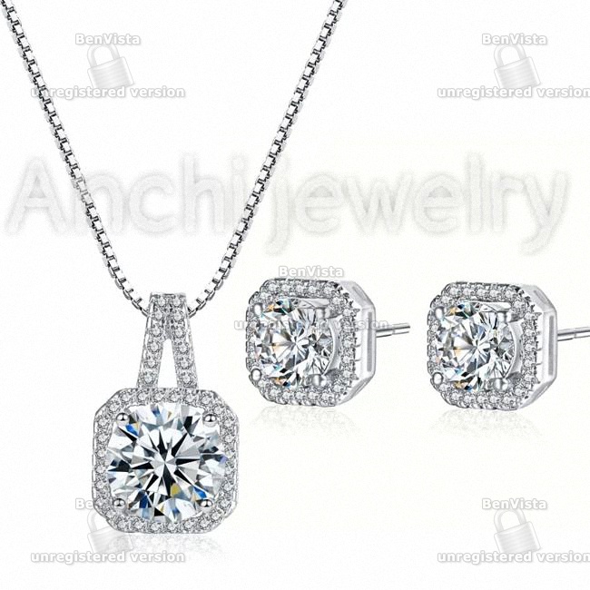 Bộ dây chuyền bông tai nữ mặt đá vuông, chuẩn bạc ta sáng đẹp , Anchi jewelry