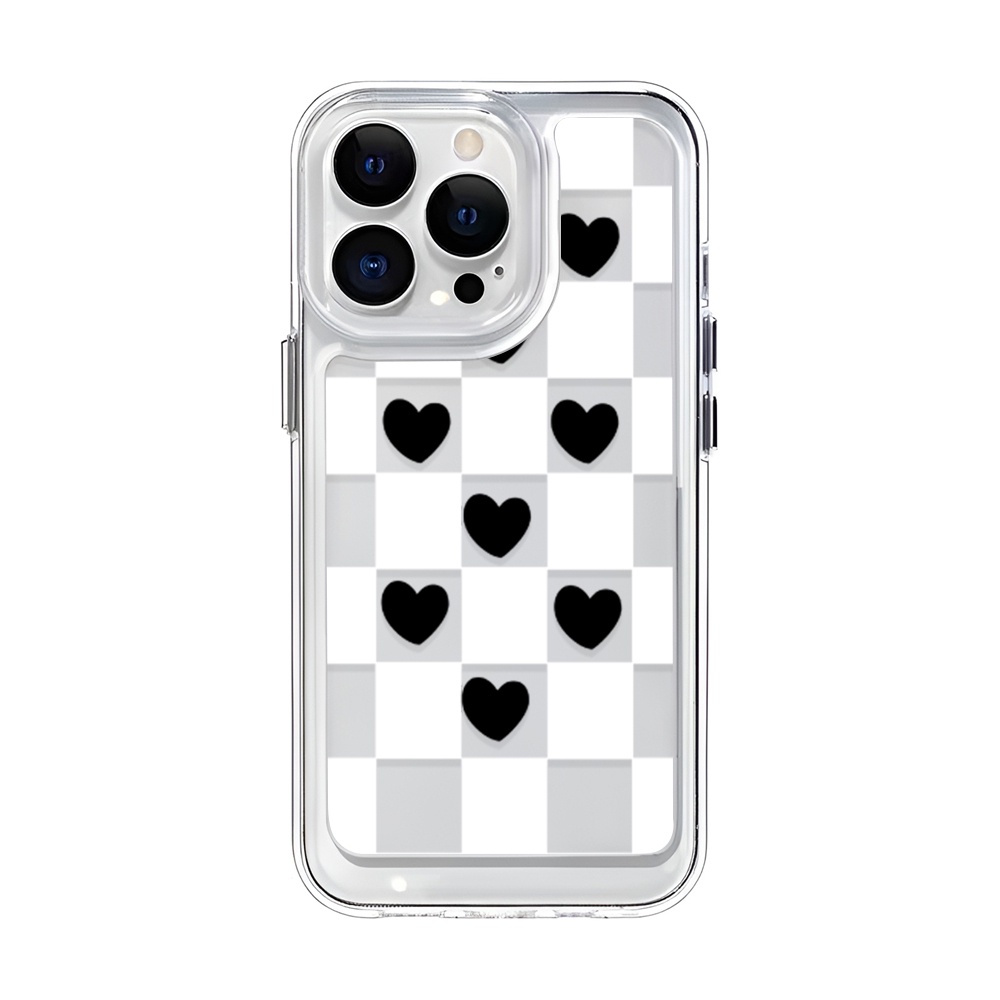 Ốp Điện Thoại Trong Suốt Họa Tiết Kẻ Ô Trái Tim Cho iphone 14 Pro Max Plus 13 11 12 7Plus X XR XS Max 7 8 SE 2020