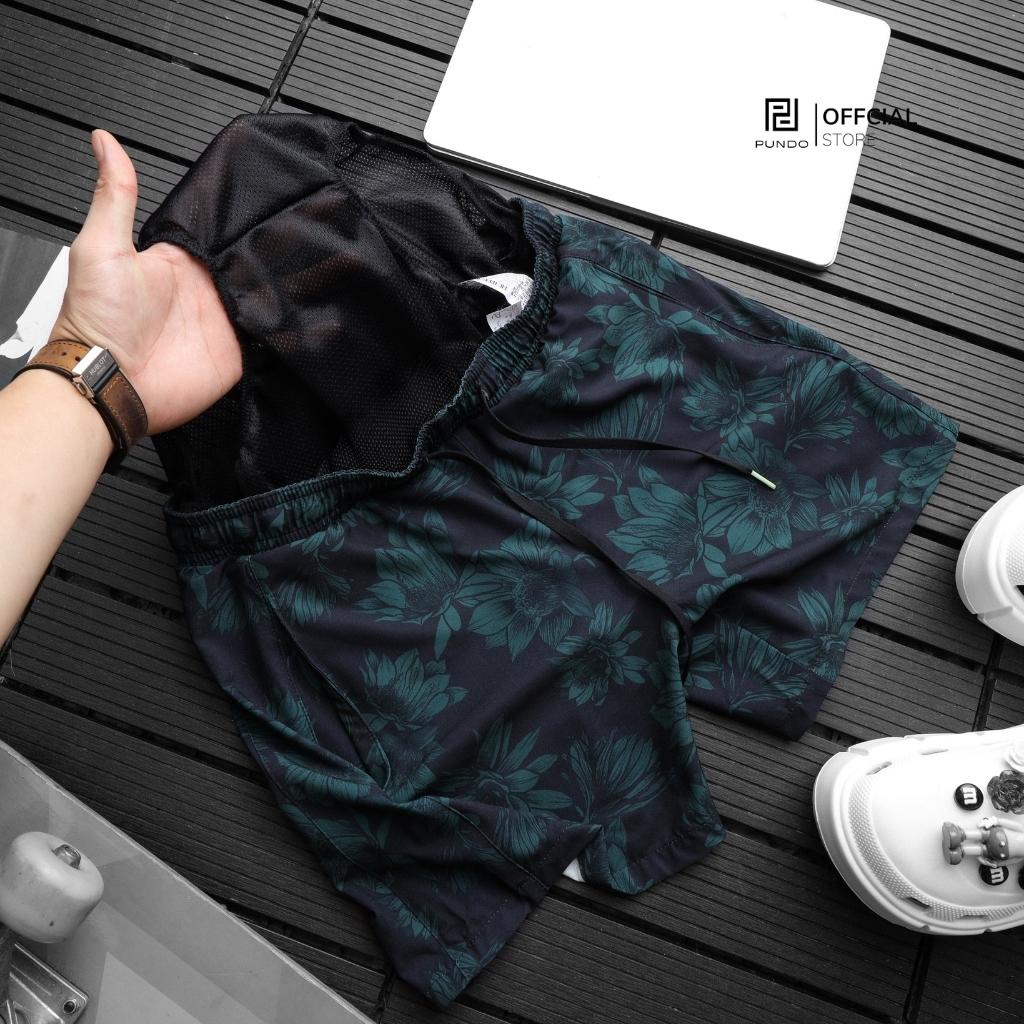 Quần short nam đi biển vải dù, hoạ tiết đơn giản có dây rút PUNDO QSPD031