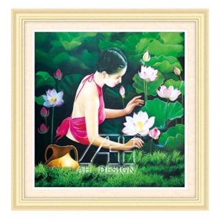 TRANH ĐÍNH ĐÁ Cô Gái Hoa Sen Ailuo AL 77456