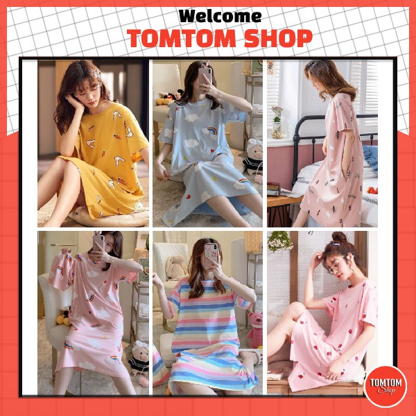 Váy ngủ cộc tay đầm ngủ nữ dễ thương dáng suông mềm mát họa tiết hoạt hình VN-02