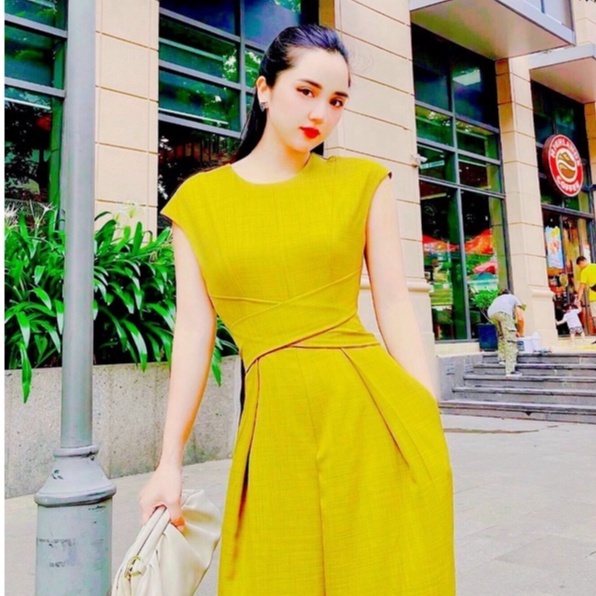 Jumsuit Nữ freeship,jum dài ống suông cổ tròn ôm dáng body chất liệu linenl cao cấp dày mịn dự tiệc dạo phố XM Minh Phúc
