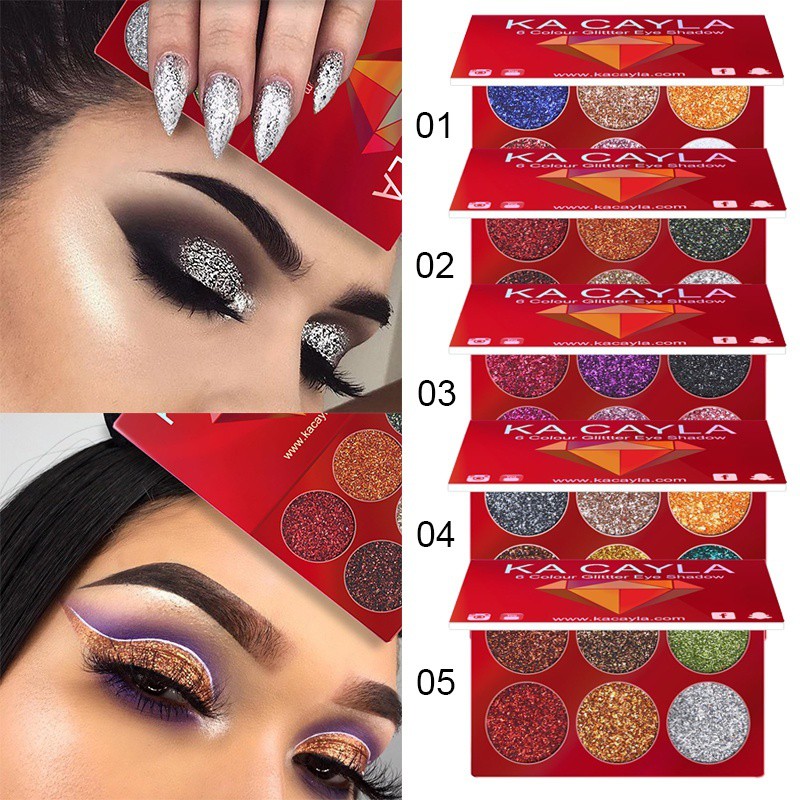 [Hàng mới về] Bảng Phấn Mắt 6 Màu Dạ Quang Ánh Kim Tuyến Kháng Nước Lâu Trôi