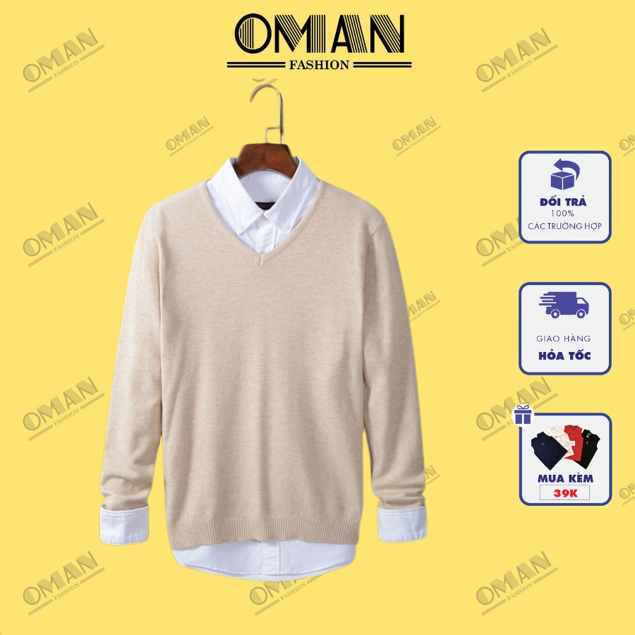 Áo len nam cổ tim dáng slimfit ôm - Sợi Cotton mềm - Phối sơ mi cực đẹp - OMAN