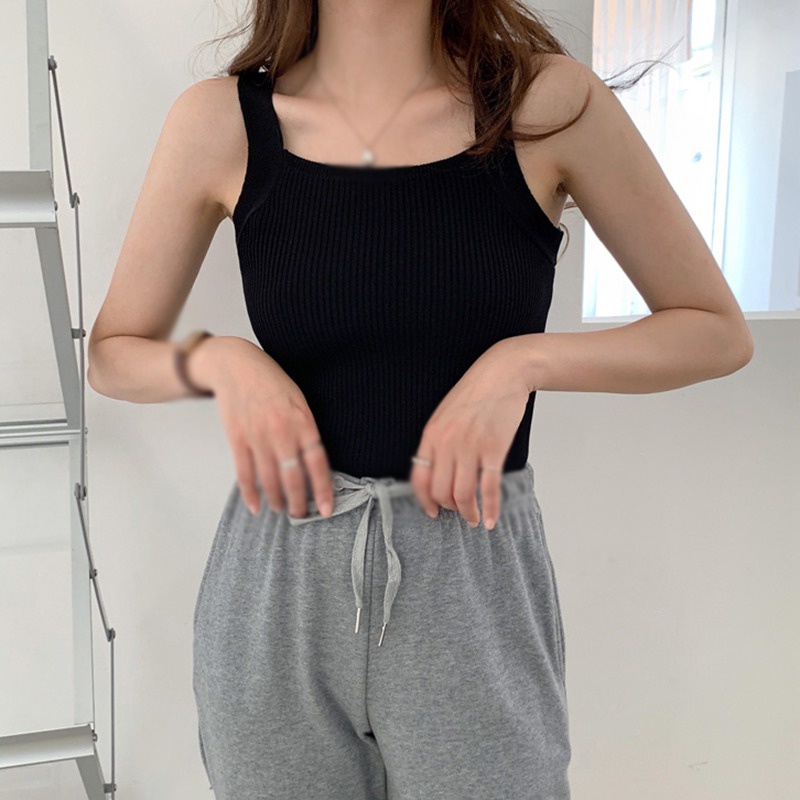 Áo hai dây dệt kim ngắn hở lưng thời trang xuân thu nhiều màu tùy chọn cho nữ