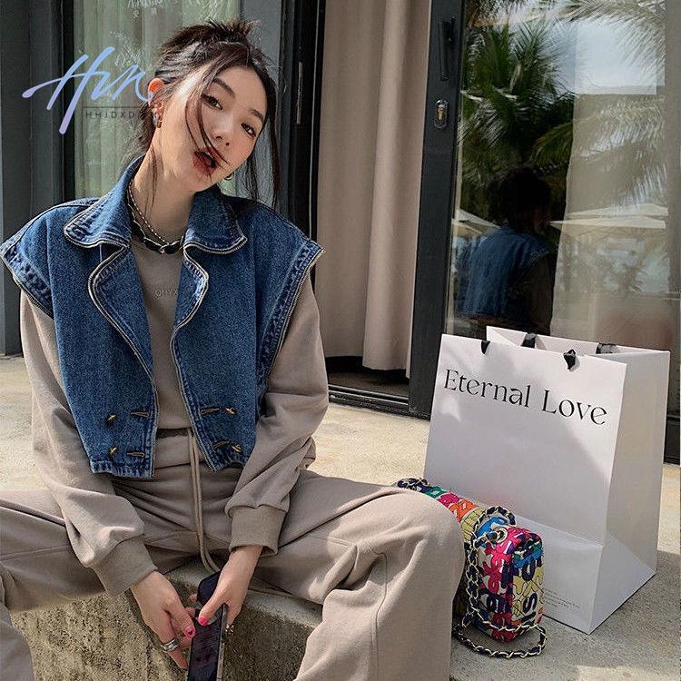 Áo Khoác Denim Không Tay Dáng Rộng Phối Khóa Kéo Phong Cách Thời Trang Retro Mỹ Hàng Mới 2022