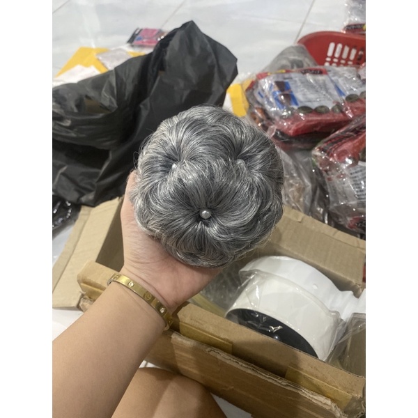 Búi tóc giả hoa kẹp ❤️Tóc giả búi hoa❤️ đính hạt❤️freeshipn50k❤️tóc kẹp xướt cho quý bà xui gia - hình thật