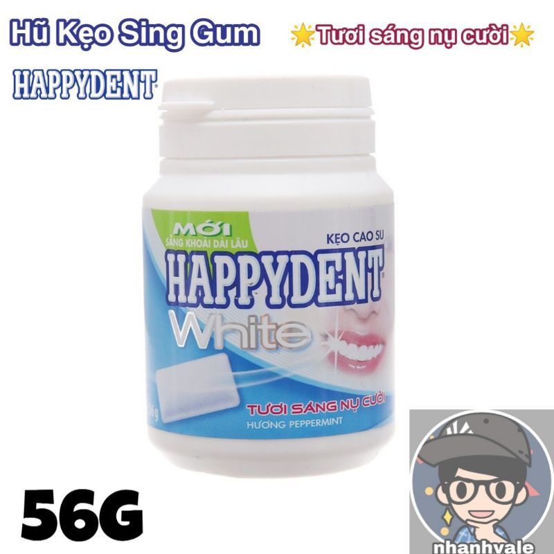 Hũ Kẹo Sing Gum Happydent White Hương Bạc Hà Hũ 56gr