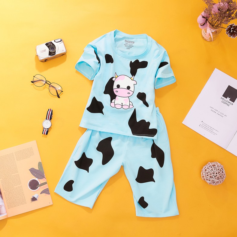 Bộ lửng ( bộ ngố ) bò sữa thun cotton 100% dành cho bé gái từ 17 kg đến 36 kg