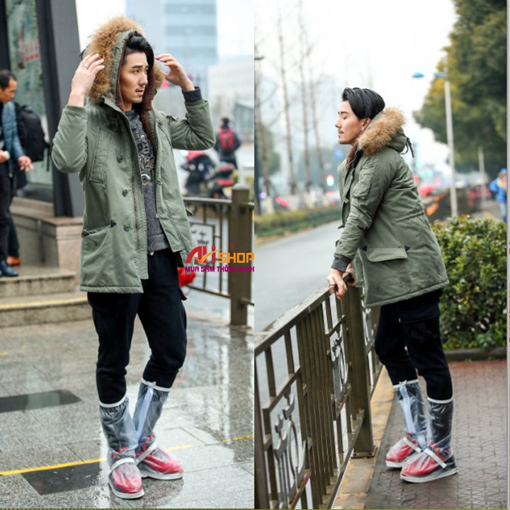 Ủng bọc giày đi mưa nam nữ khóa kéo 2 lớp chống nước đế chống trượt cao cổ 40 cm | BigBuy360 - bigbuy360.vn
