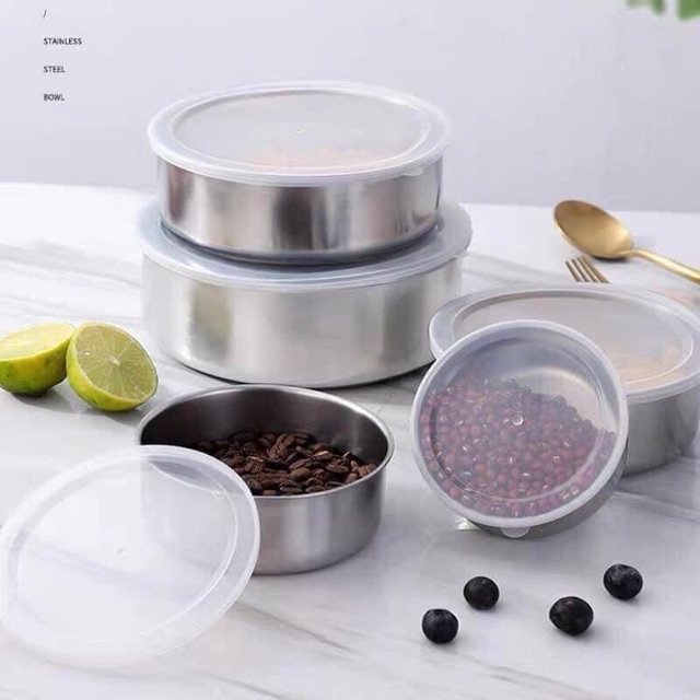 Bộ 5 bát inox có nắp đậy hàng dày dặn