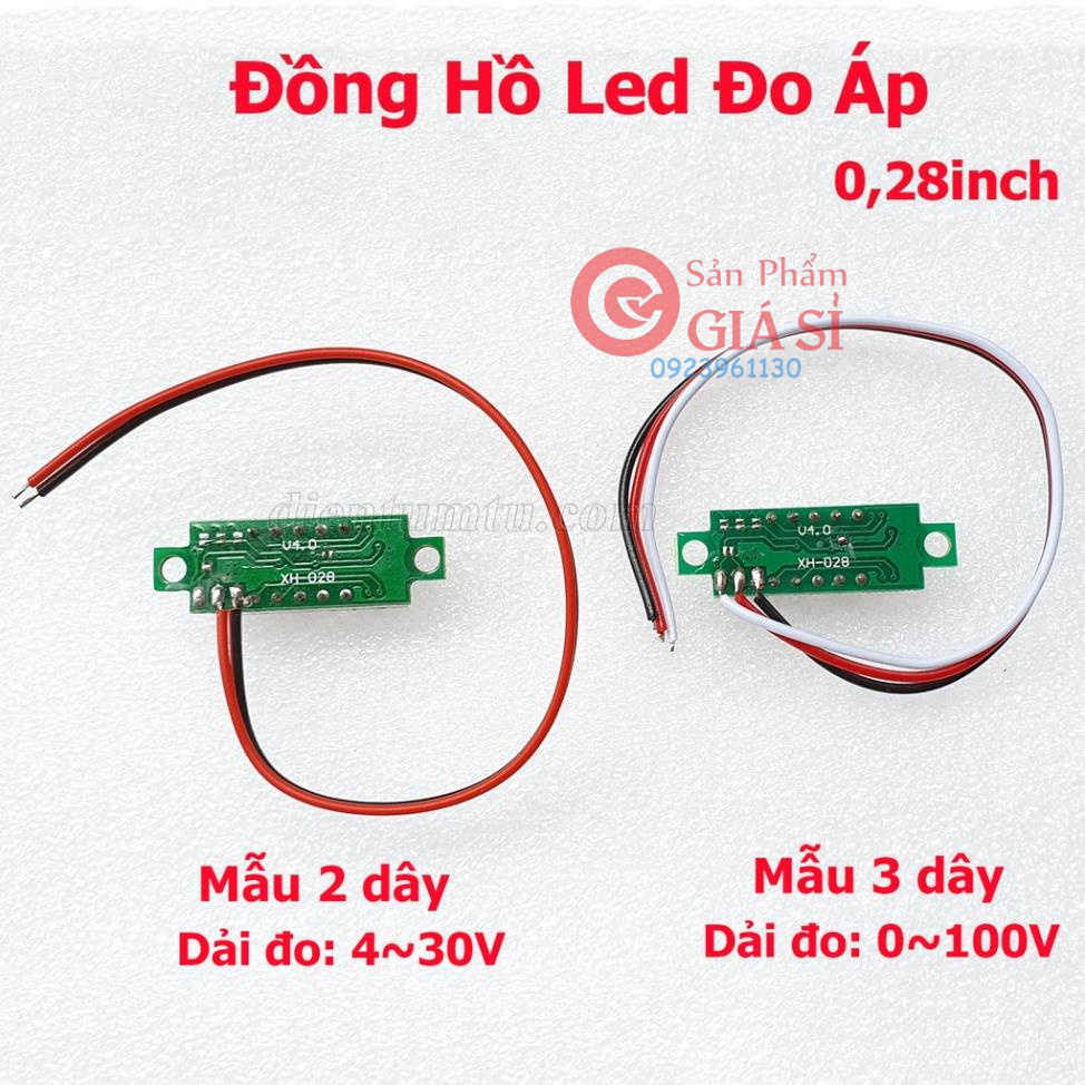 Đồng Hồ Led Đo Áp -Vôn Kế Điện Tử - Đo Volt DC - 0.28 inch 2 Dây - 3 dây ❤️freeship❤️
