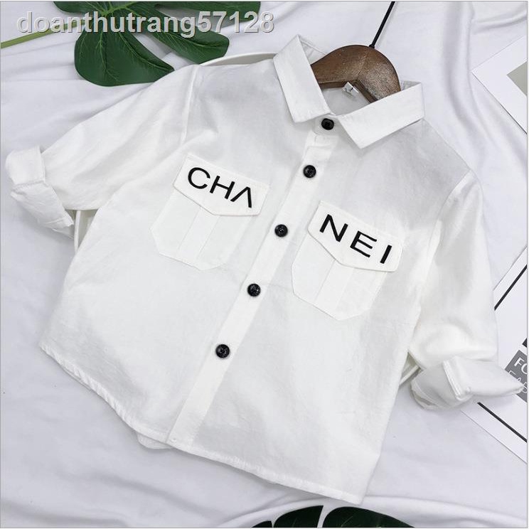 ✴áo sơ mi dài tay bé trai phiên bản Hàn Quốc áo cotton bảng chữ cái trẻ em, ve áo trẻ em trung thu phong cách tây âu quầ