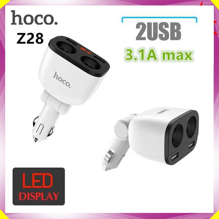 Bộ chia tẩu sạc ô tô nhãn hiệu Hoco Z28 80W Max DC12 - 24V - Bảo Hành Chính Hãng 12 Tháng