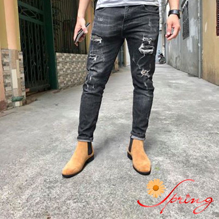 Giày chelsea boot vàng cam đế cao su cao cấp da lộn