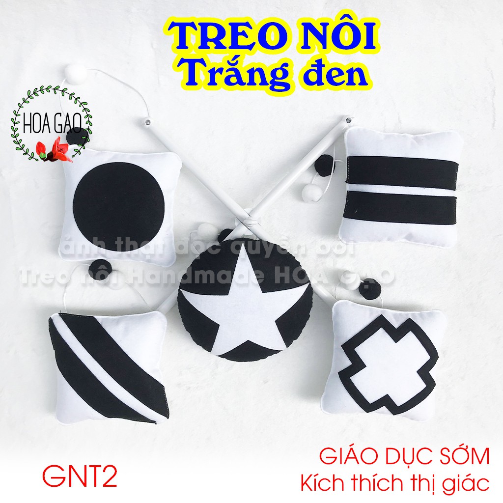 Treo nôi kích thích thị giác đen trắng HOA GẠO GNT2 may tay, an toàn cho bé